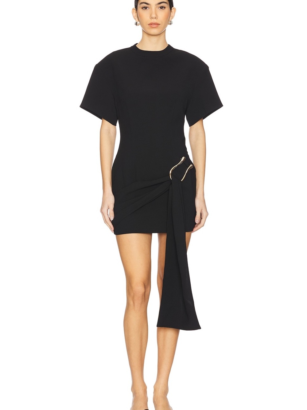Lioness Martini Mini Dress Onyx M NWT Draped Hardware T Shirt Black